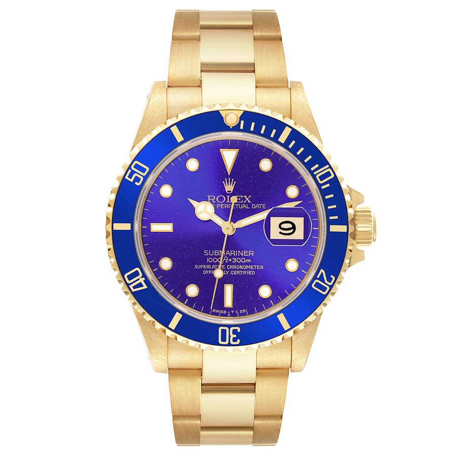 Replik Rolex Submariner Gelb Gold Blau Zifferblatt Lila Farbton Herrenuhr 16618