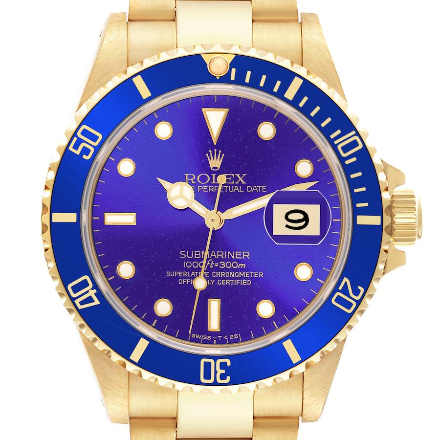 Replik Rolex Submariner Gelb Gold Blau Zifferblatt Lila Farbton Herrenuhr 16618