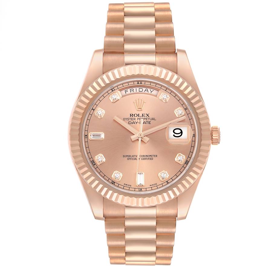 Replica Rolex President Day-Date II 41 Rose Gold Diamond Mens Watch 218235 Box Card