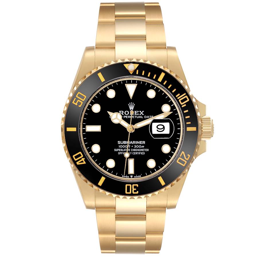 Replica Rolex Submariner Yellow Gold Black Dial Bezel Mens Watch 126618