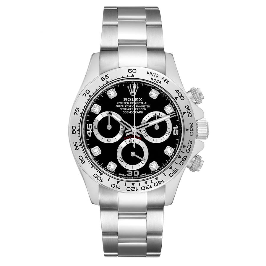 Replica Rolex Daytona Black Dial White Gold Diamond Mens Watch 116509 Box Card