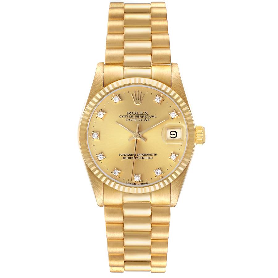 Replica Rolex President Midsize 31 Yellow Gold Diamond Dial Ladies Watch 68278