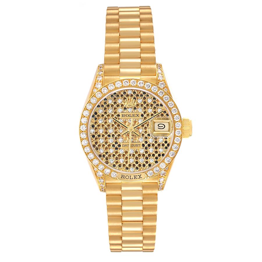 Replica Rolex President Datejust Yellow Gold Honeycomb Diamond Ladies Watch 69158