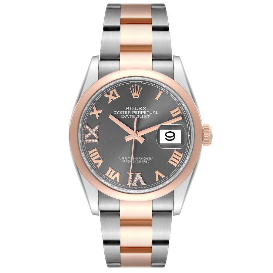 Replica Rolex Datejust 36 Steel Rose Gold Slate Diamond Dial Mens Watch 126201