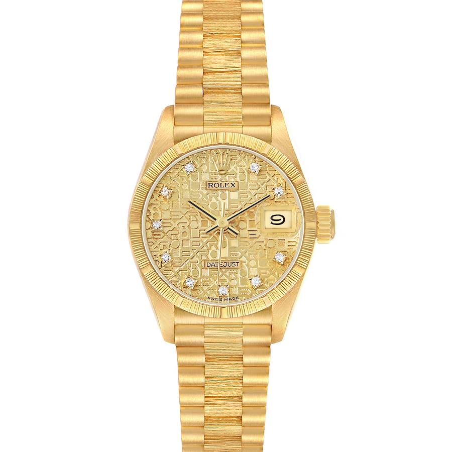 Replica Rolex President Datejust Yellow Gold Bark Finish Diamond Ladies Watch 69278