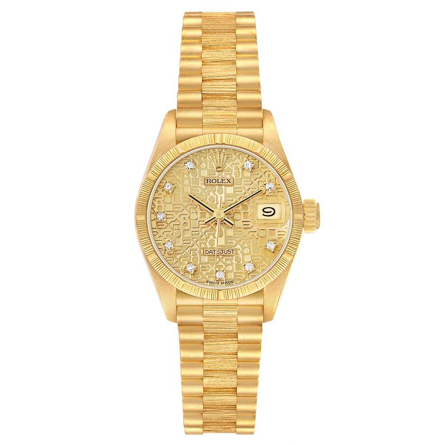 Replica Rolex President Datejust Yellow Gold Bark Finish Diamond Ladies Watch 69278