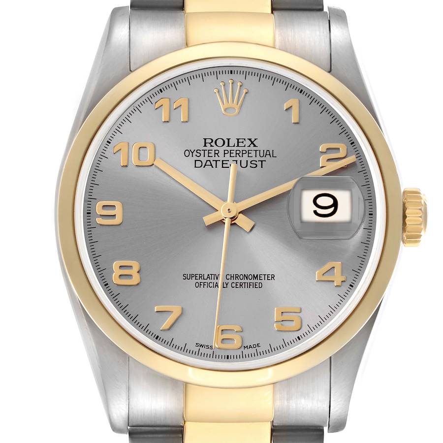 Replica Rolex Datejust Steel Yellow Gold Slate Dial Mens Watch 16203 Box Papers