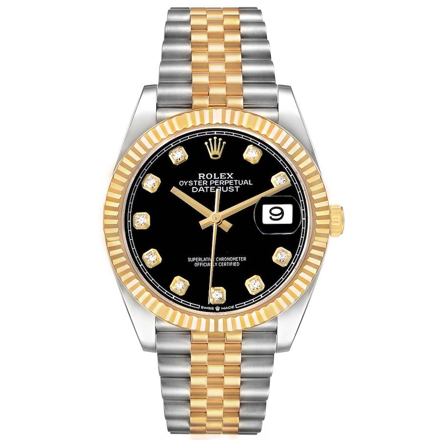 Replica Rolex Datejust Steel Yellow Gold Black Diamond Dial Mens Watch 126233 Box Card