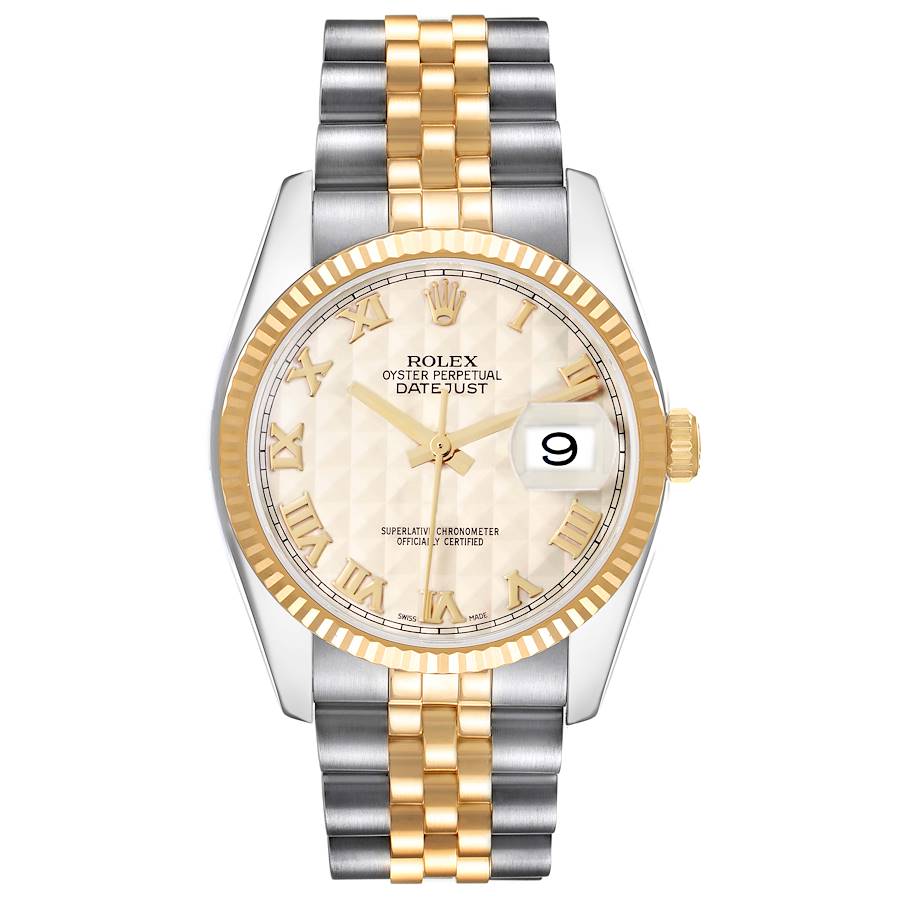 Replica Rolex Datejust Steel Yellow Gold Ivory Pyramid Dial Mens Watch 116233