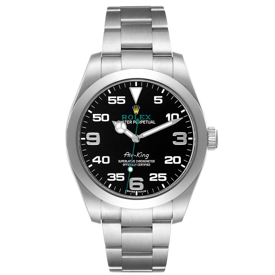 Replica Rolex Air King Green Hand Black Dial Steel Mens Watch 116900 Box Card