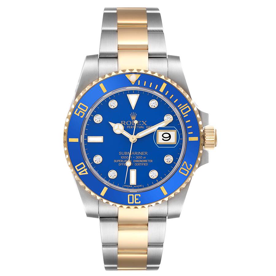 Replica Rolex Submariner Steel Yellow Gold Blue Diamond Dial Bezel Mens Watch 116613