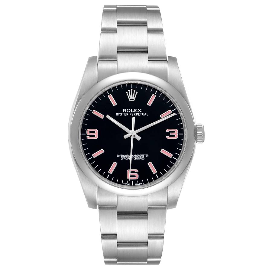 Replica Rolex Oyster Perpetual 36 Steel Pink Baton Black Dial Mens Watch 116000