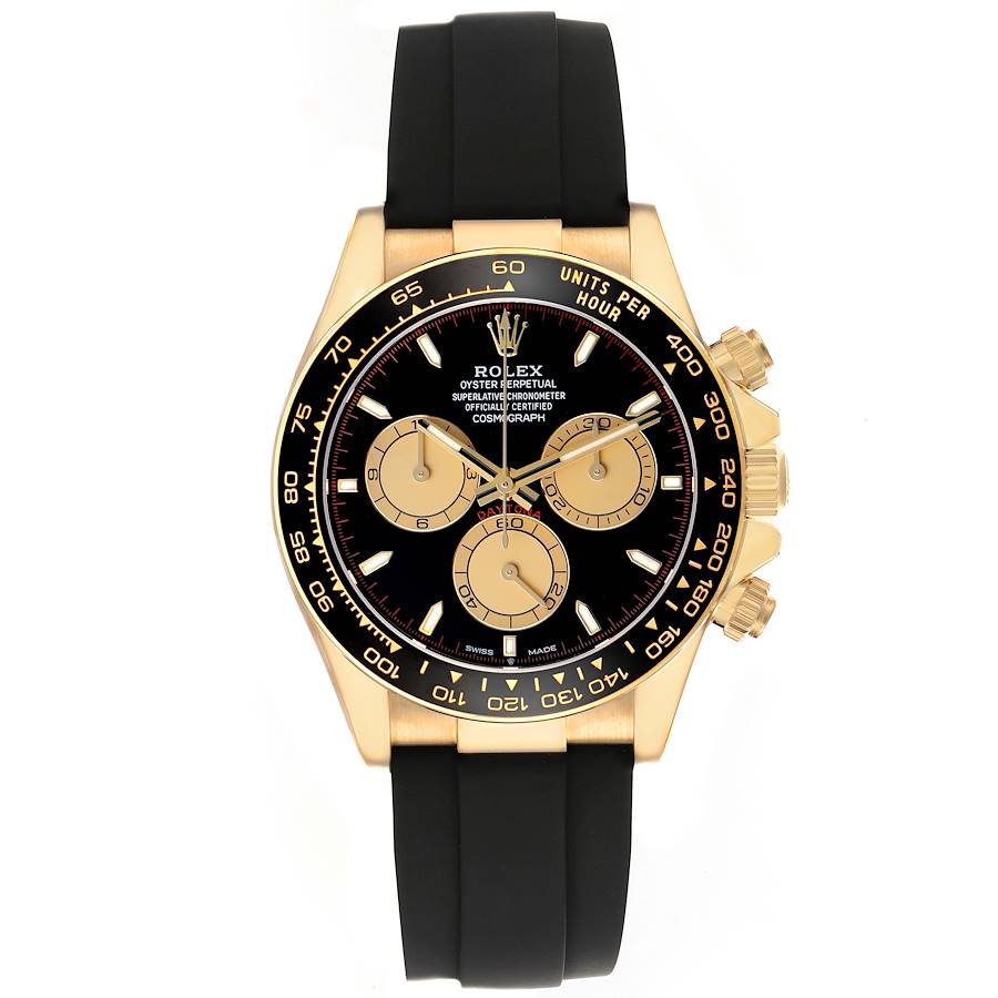 Replica Rolex Daytona Yellow Gold Black Dial Oysterflex Mens Watch 126518