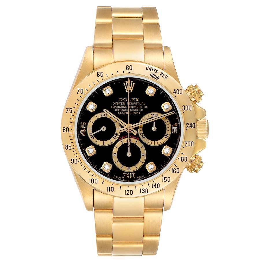 Replica Rolex Daytona Yellow Gold Black Diamond Dial Mens Watch 16528