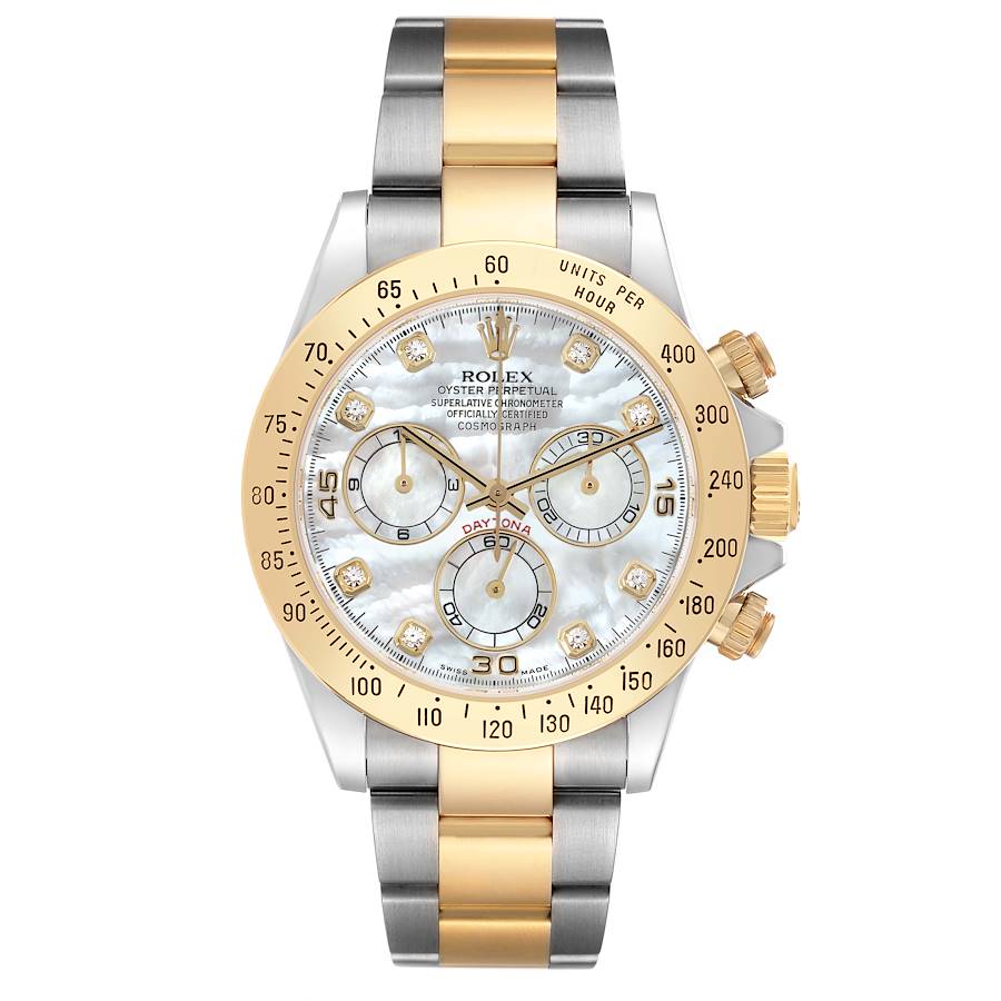 Replica Rolex Daytona Steel Yellow Gold MOP Diamond Dial Mens Watch 116523