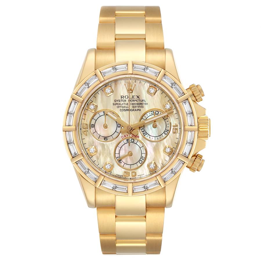 Replica Rolex Daytona Yellow Gold MOP Baguette Diamond Bezel Watch 116568