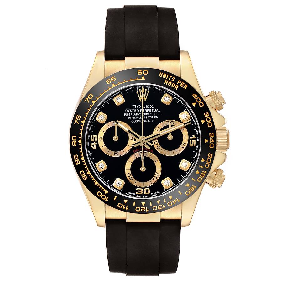 Replica Rolex Daytona Yellow Gold Black Diamond Dial Mens Watch 116518