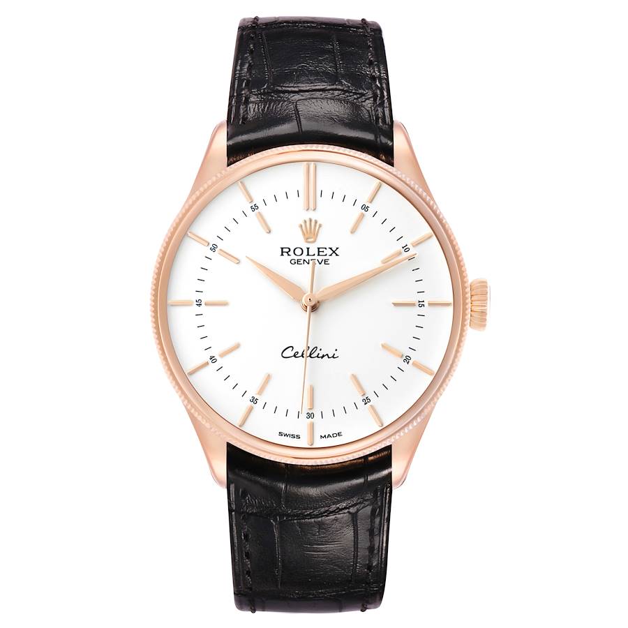 Replica Rolex Cellini Time Rose Gold White Dial Mens Watch 50505