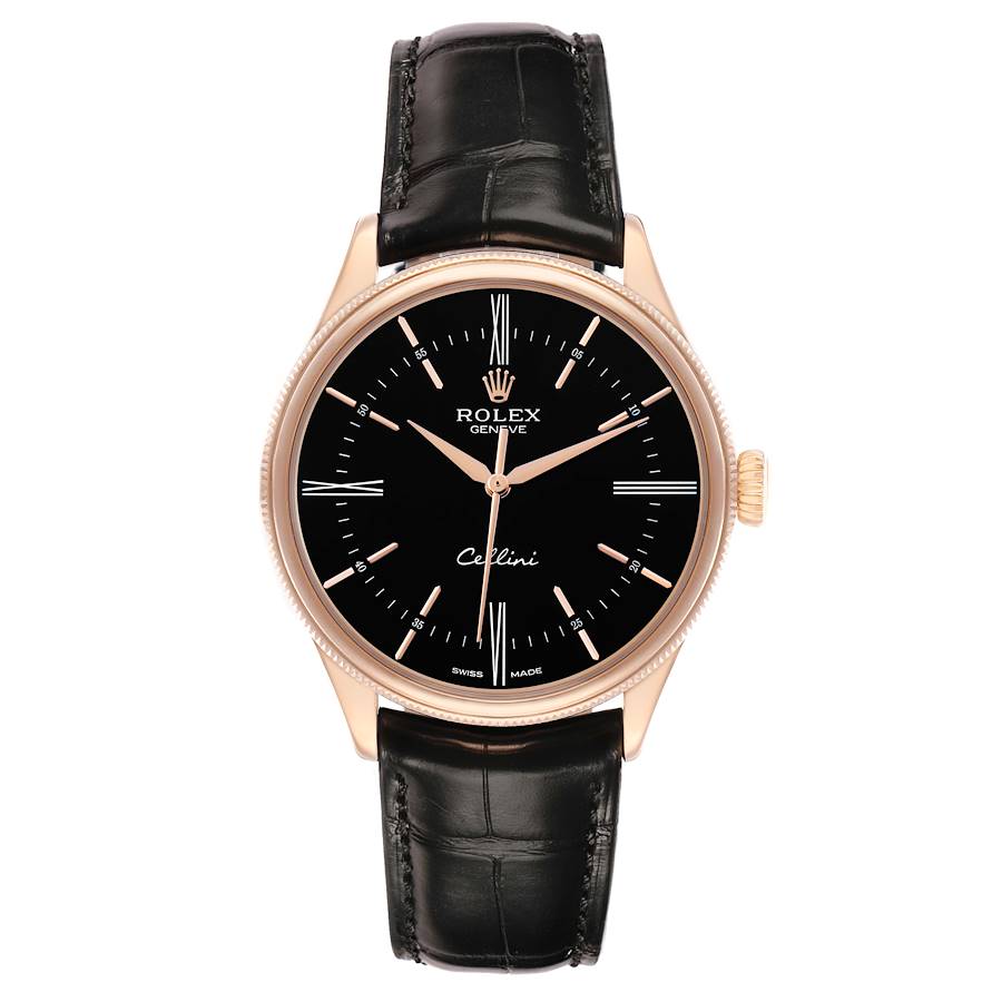 Replica Rolex Cellini Time Rose Gold Black Dial Mens Watch 50505
