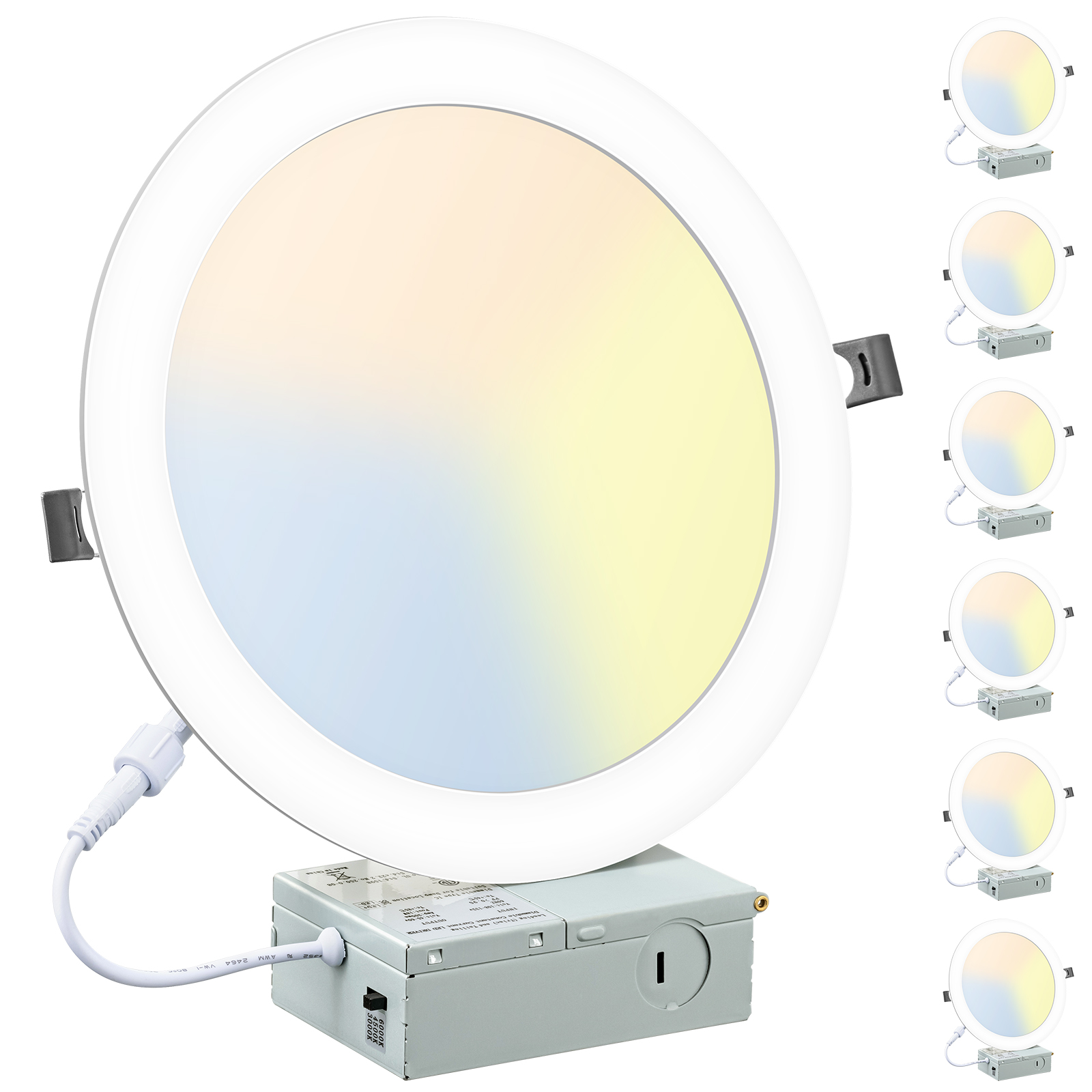 6 Pack 8 Inch LED Recessed Lighting with Junction Box Ultra-Thin, 3000K/4500K/6000K Selectable, 8" Dimmable Canless LED Downlight, 1800LM CRI80 High Brightness 5%-100% Recessed Light