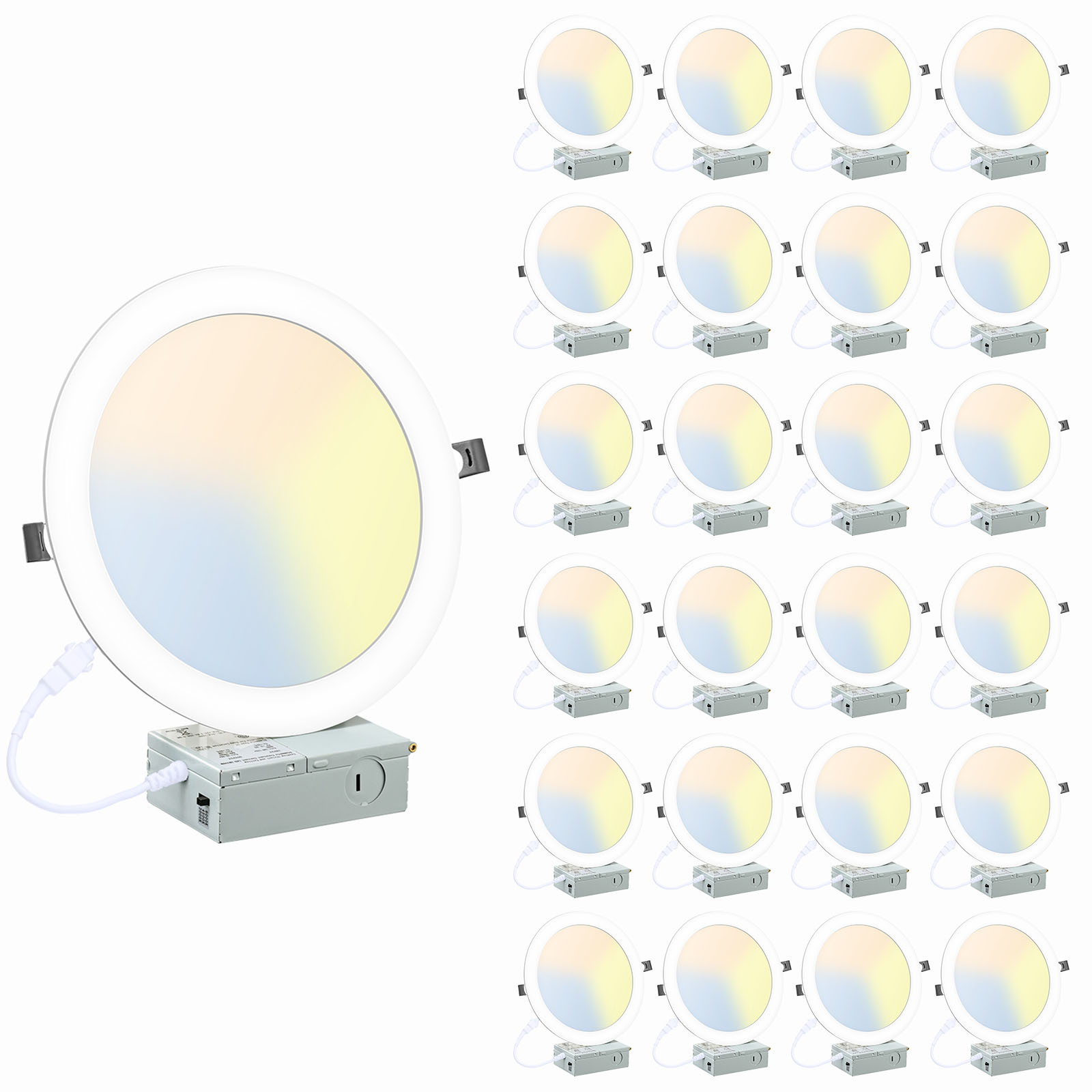 24 Packs 8 Inch Recessed LED Light: Ultra Thin LED Recessed Lighting with Junction Box, 3000K/4500K/6000K Selectable,Ceiling Light, High Brightness 1800LM Dimmable Canless LED Downlight