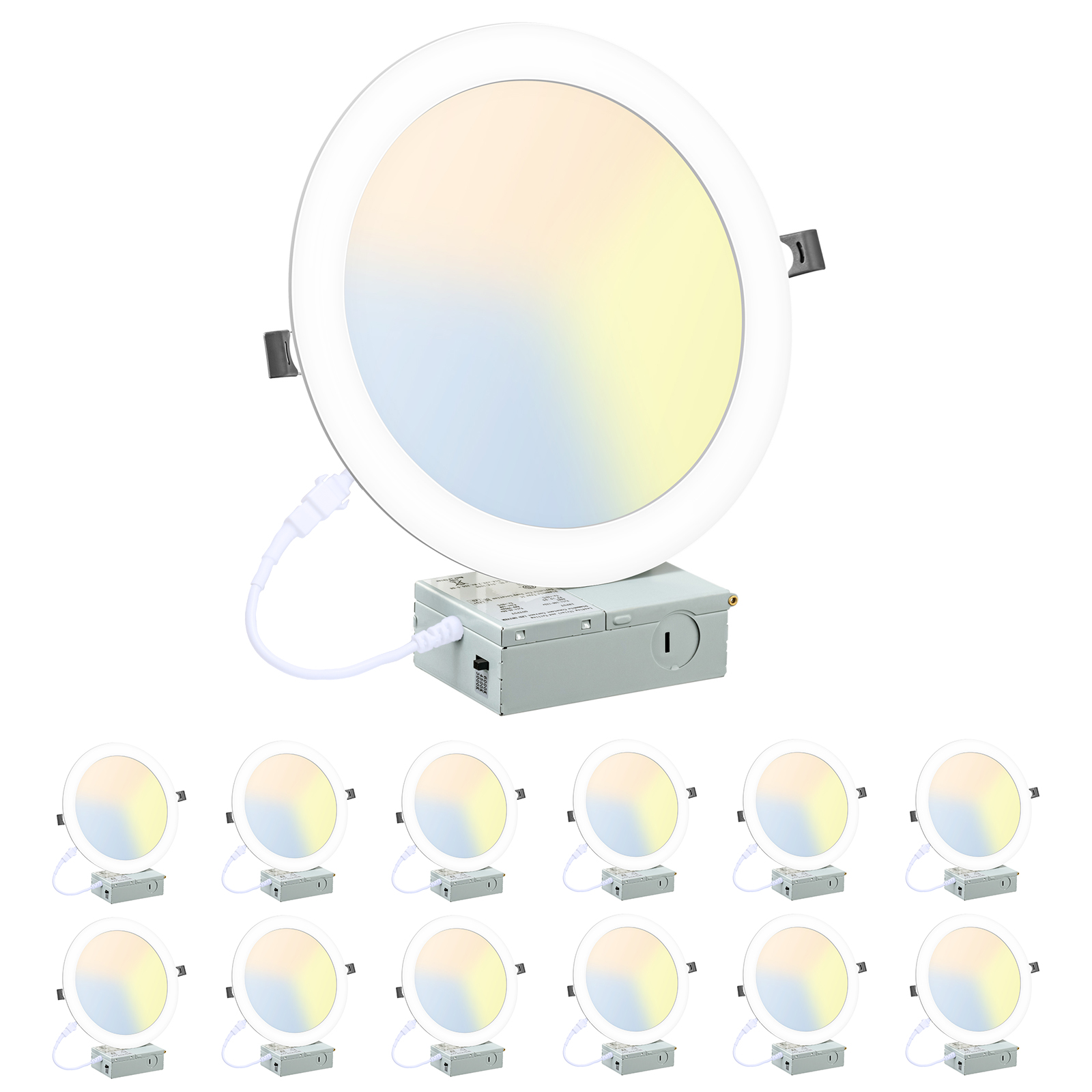 LZHOME 12 Pack 8 Inch LED Recessed Lighting with Junction Box Ultra-Thin, 3000K/4500K/6000K Selectable, 8" Dimmable Canless LED Downlight, 1800LM CRI80 High Brightness 5%-100% Recessed Light