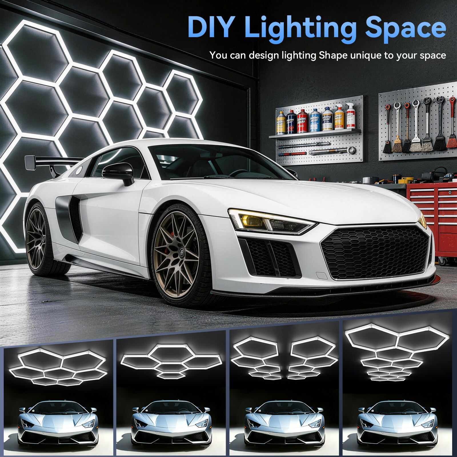 LZHOME Hexagon LED Garage Light: 25 Pack Updated Bigger Size, 26400LM 240W Super Bright Car Detailing Ceiling LED Shop Light for Warehouse Workshop Gym Basement Car Care Wash Room