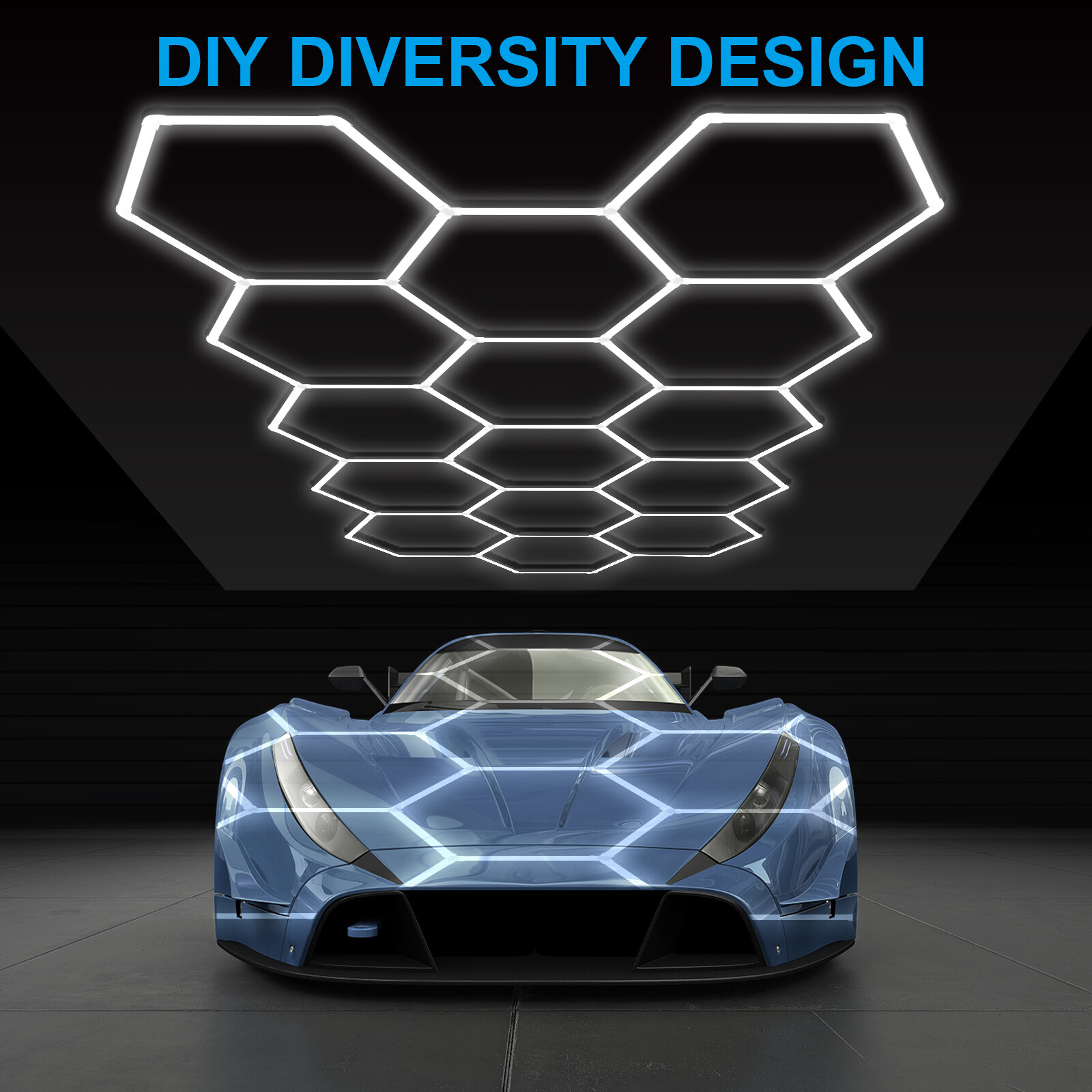 12-Pack LED Hexagon Garage Light: 115W 12700LM Car Detailing Shop Light, DIY Splicing Ceiling & Wall Decor Lights, for Workshop Basement Gym Warehouse Bar Gaming Room (12-Packs)
