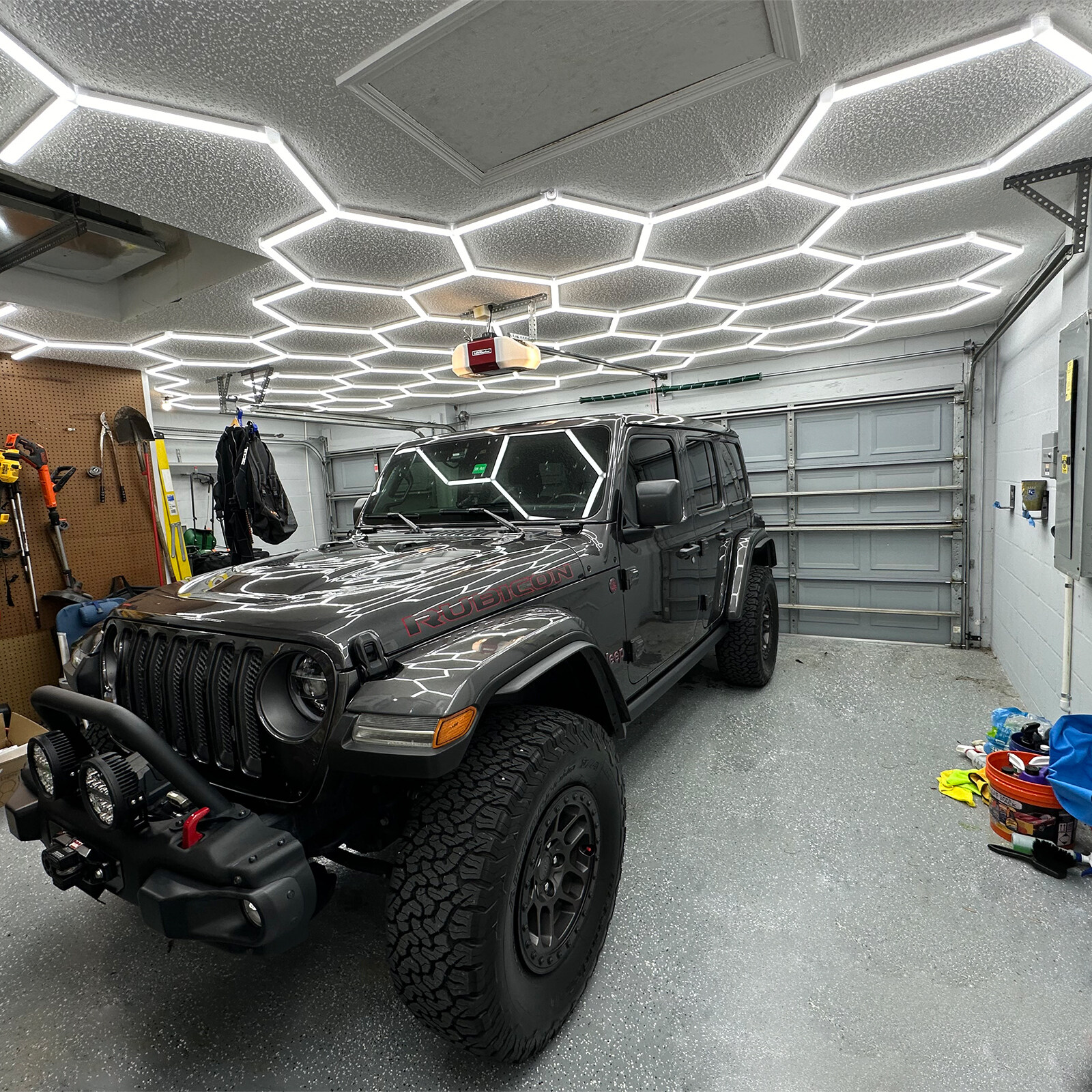 Updated Hexagon Garage Light: 720W 79200LM Super Bright Hexagon Garage LED Light, 75 Packs LED Light Car Detailing Ceiling Shop Lights for Workshop Warehouse Basement Gym Barbershop Salon Commercia