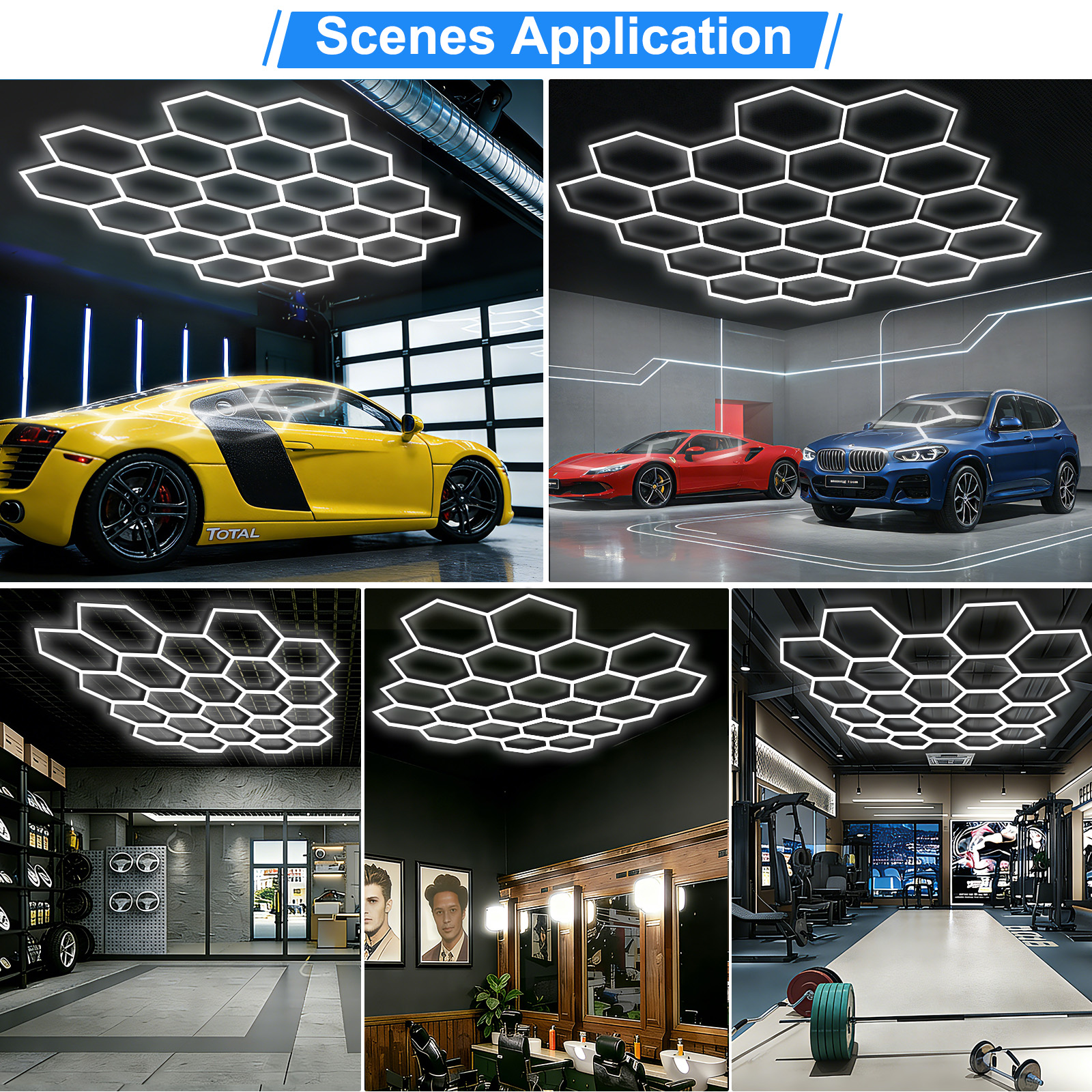 LZHOME Hexagon LED Garage Light: Super Bright 89400LM Honeycomb Garage Light, 22 Hex DIY Hexagon Led Lights for Gym Basement Hair Salon 