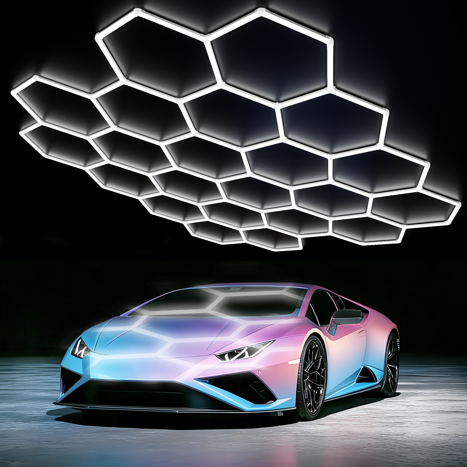 LZHOME Hexagon LED Garage Light: Super Bright 89400LM Honeycomb Garage Light, 22 Hex DIY Hexagon Led Lights for Gym Basement Hair Salon 