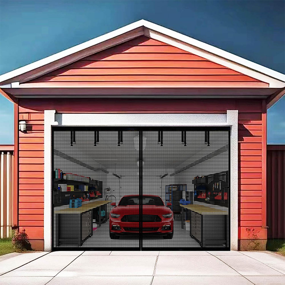 Premium Garage Door Screen for 1 Car Garage , Durable Heavy Duty Fiberglass Screen Mesh with Hook & Loop Tapes, Strips, Doors Screen with Powerful Magnets, Easy Assembly 