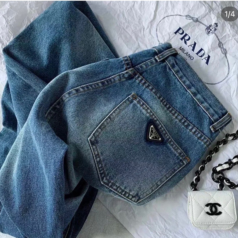 2023 Autumn/Winter New Product Triangle Logo Straight Washed Slim and Versatile Denim Pants