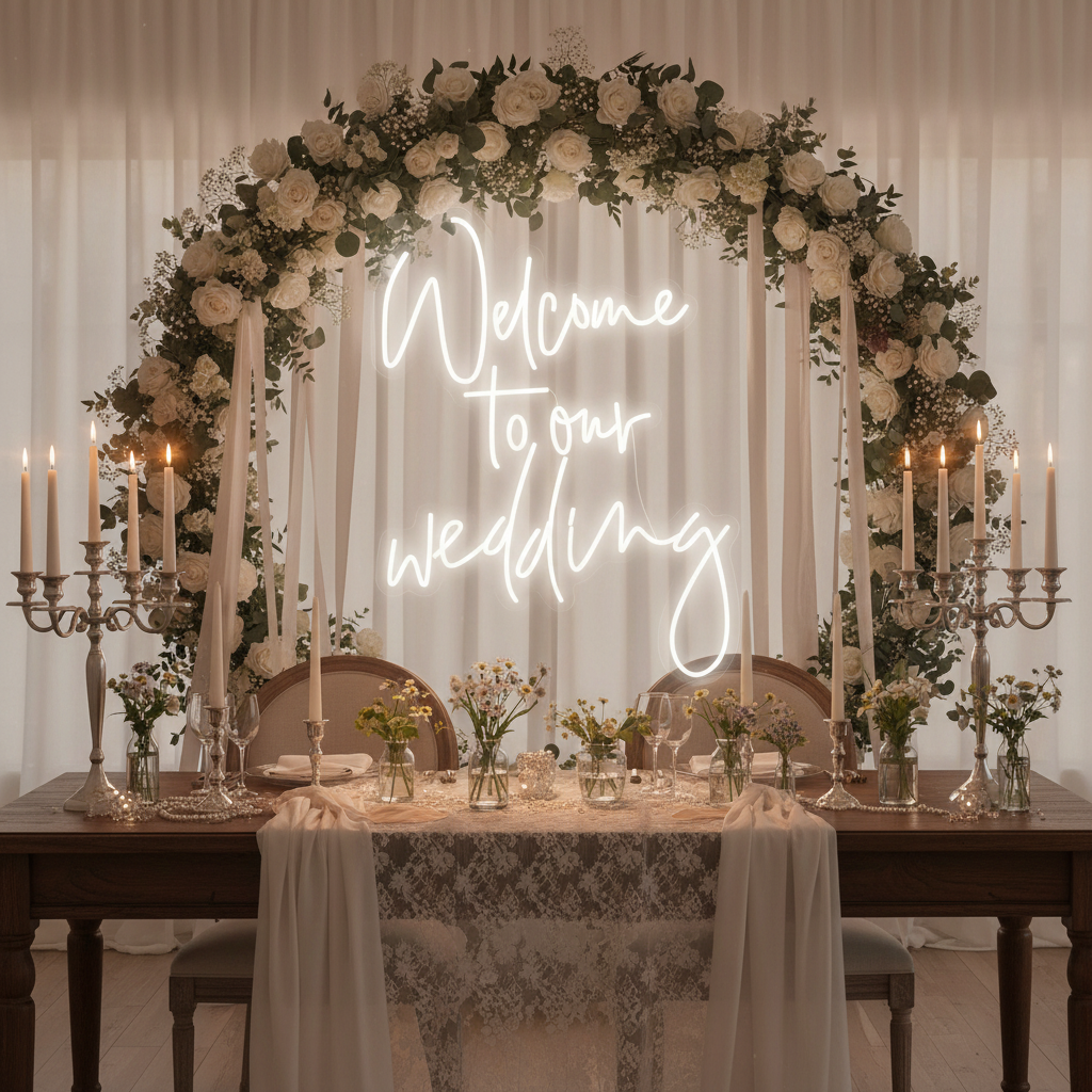 Welcome To Our Wedding Neon Sign – Elegant Reception Decor