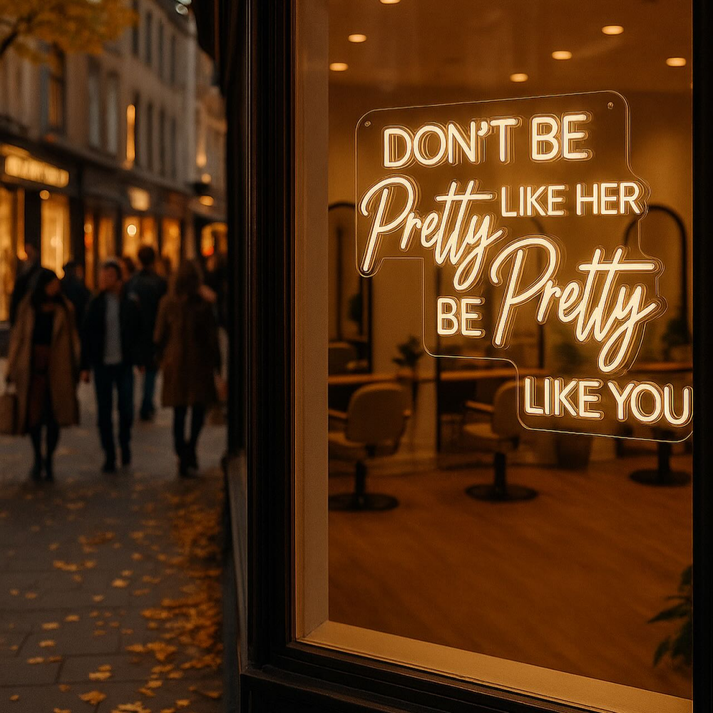 Don’t be pretty like her be pretty like you , Custom Beauty Studio Glow Up Sign