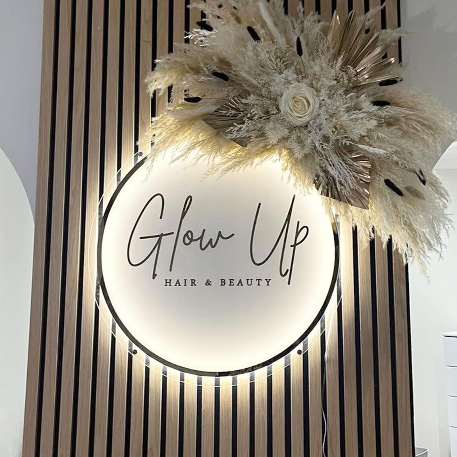 Custom Beauty Studio Glow Up Sign, Acrylic Salon Backlit Sign, Business Logo Signs, Wall and Door Office Sign, Wall LED Salon logo sign