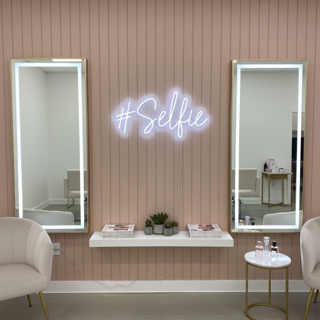 #Selfie Neon Sign,Custom Beauty Salon Neon Decor,Nails Room Studio Light Sign,LED Sign for Nail Salon,Gift For Her