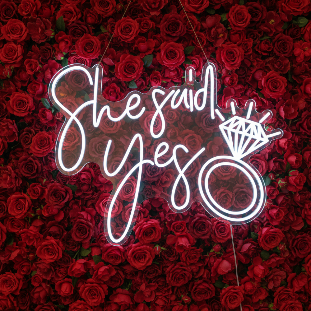 She Said Yes Ring Neon Sign, Wedding Engagement Party Decor