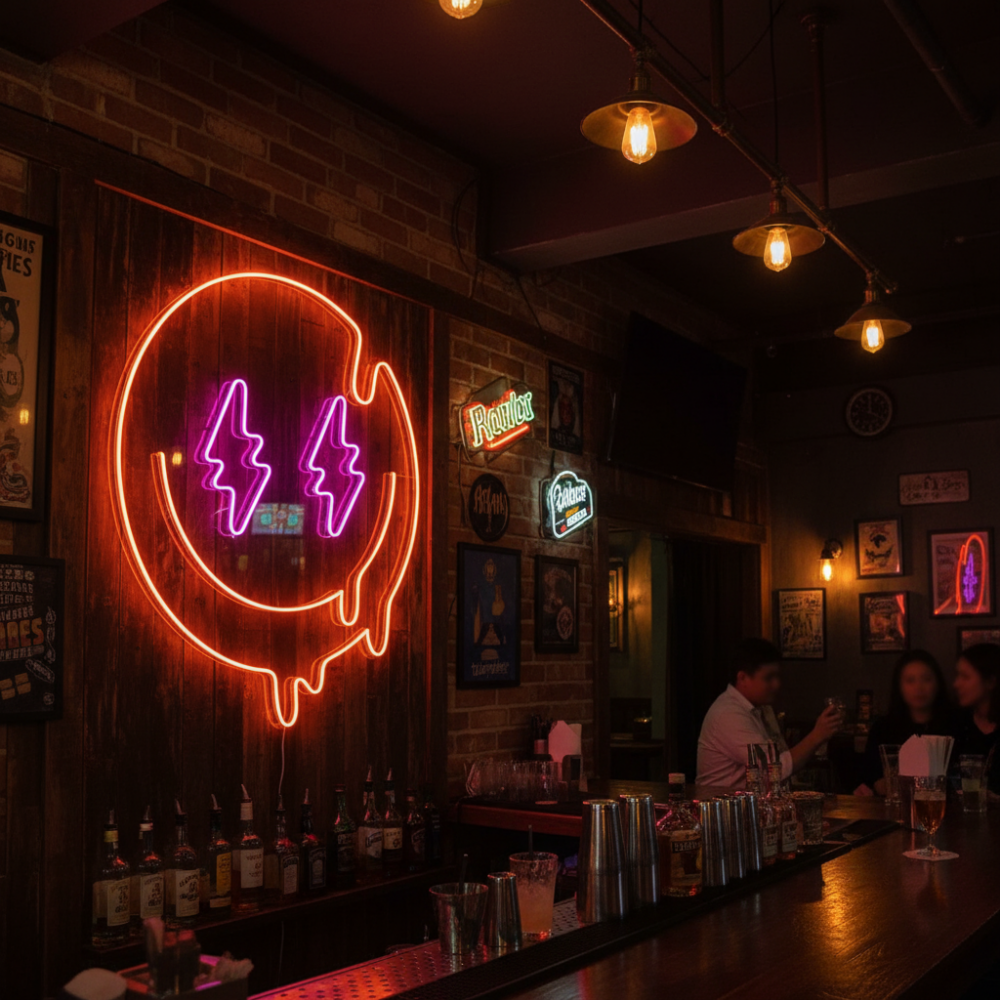 Melting Smiley Face LED Neon Sign,Bar Neon Signs Decor, Home Decor, LED Wall Decor