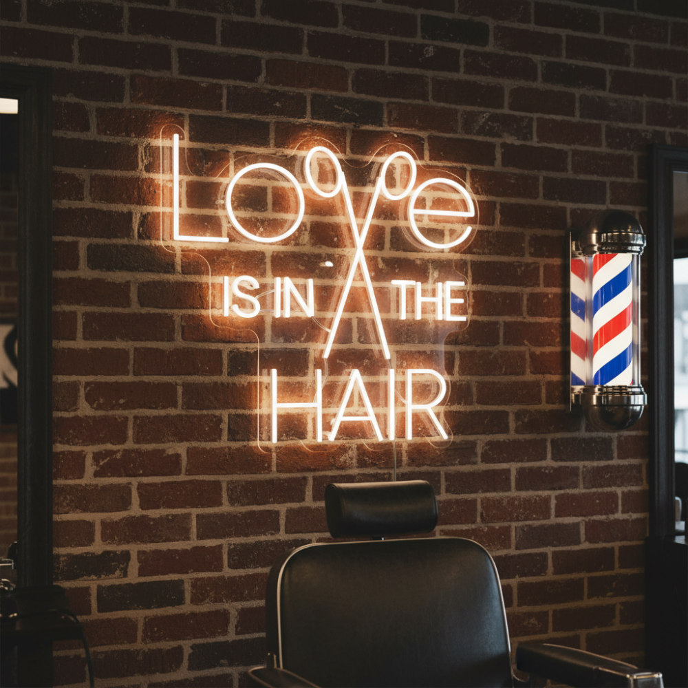Love is in the Hair LED Neon Sign, Hair Salon Decor