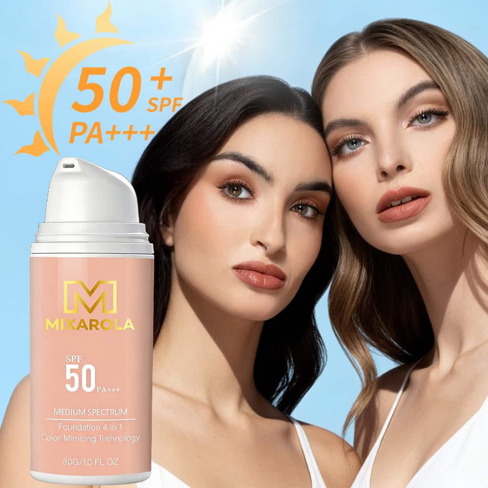 Foundation 4 in 1 - Color Changing Foundation, Medium Spectrum with SPF 50, Hypoallergenic Hydrating Liquid Concealer, Natural Finish - 1.06 fl oz (1pc)