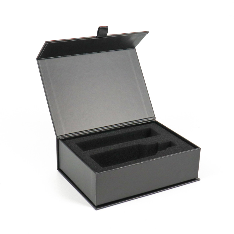 Custom Black Magnetic Flip Lid Rigid Box with EVA Insert