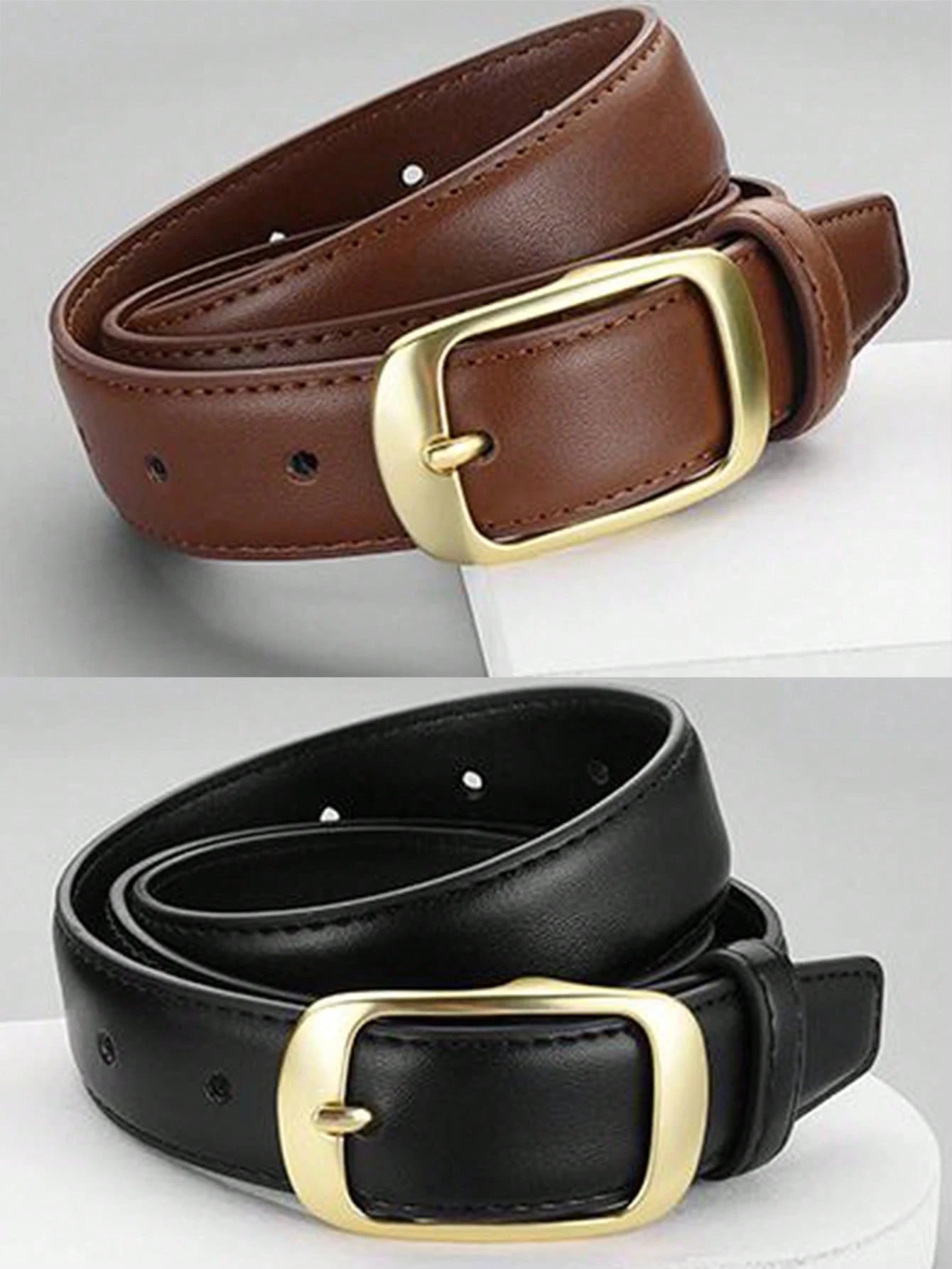 1pc Women's Leather Belt, Suitable For Jeans, Casual Pants, 2 Color Options: Black/Brown, Gold Buckle, Fits S/M Waist Summer, School