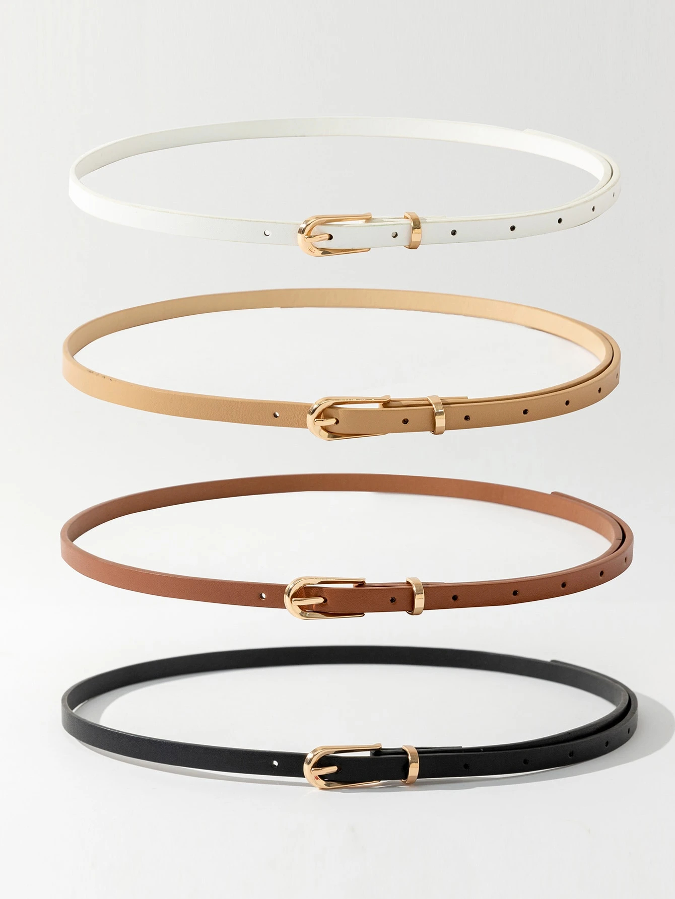 4pcs Women's Thin Gold-Tone Buckle Belt Set (Punch Tool Not Included) Summer, School Fall, Autumn, Halloween