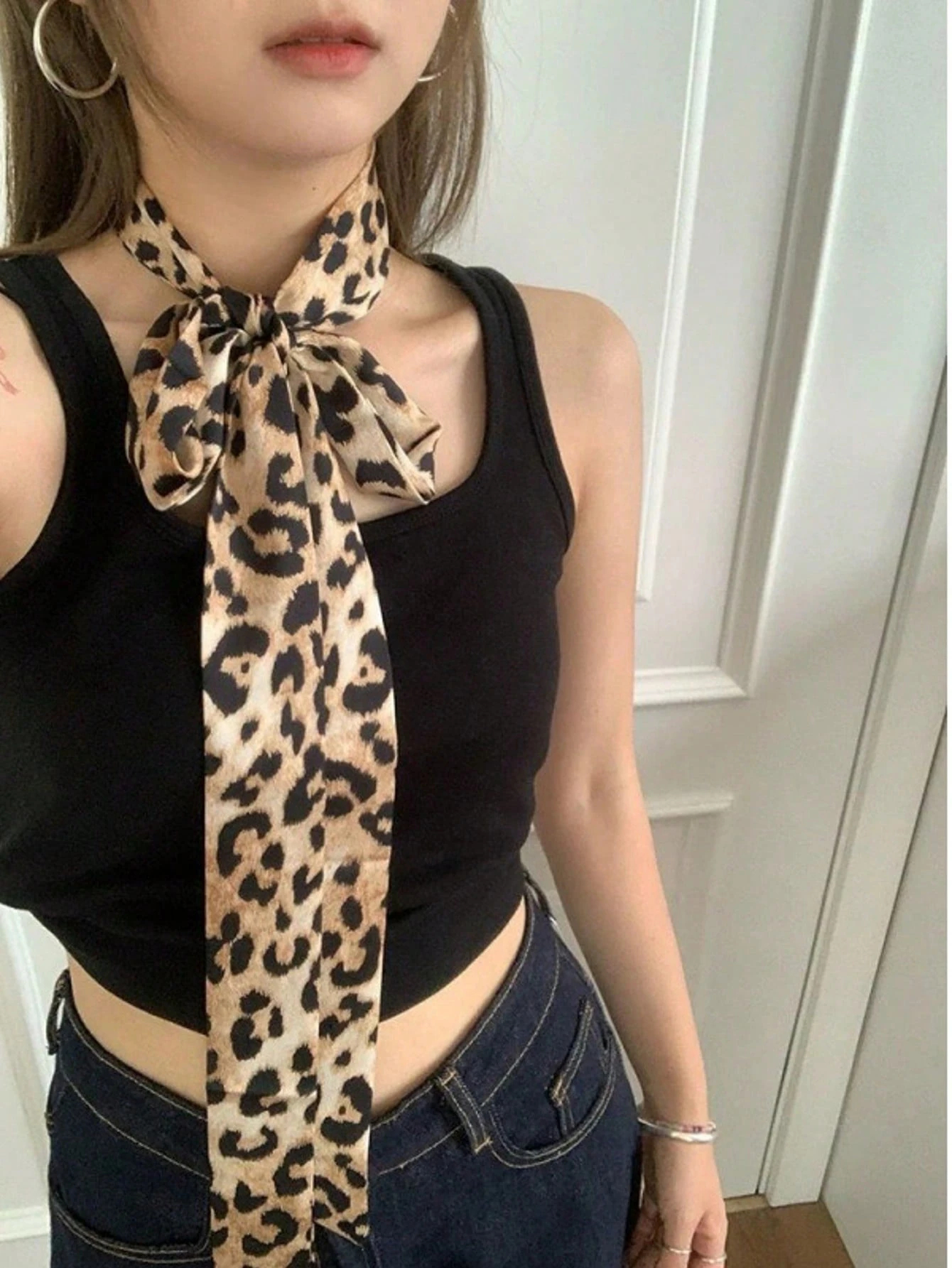 Minimalist Sexy Style Sexy Leopard Print Polka Dot Silk Scarf New Style All Fashion Niche High-Grade Sense Can Be A Belt Ins Summer, School Fall, Autumn, Halloween