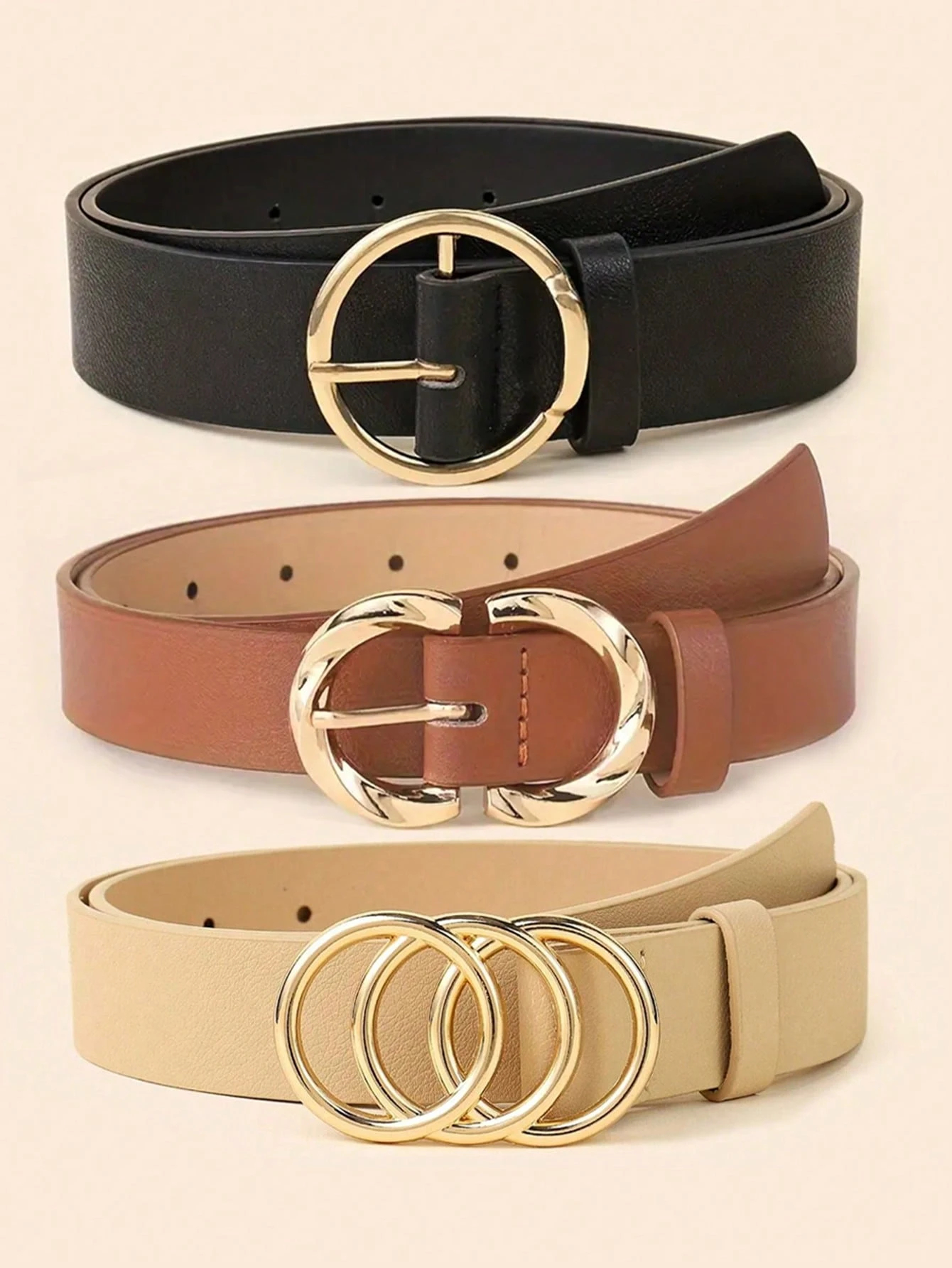 1/3pcs Women Minimalist Fashion Versatile Waist Belt, Pants/Dress Classic Belt With Triple/Dual/Single Metal Buckle, Solid Color Elegant Waist Accessory For Daily Office Wear Summer, School Fall, Autumn, Halloween