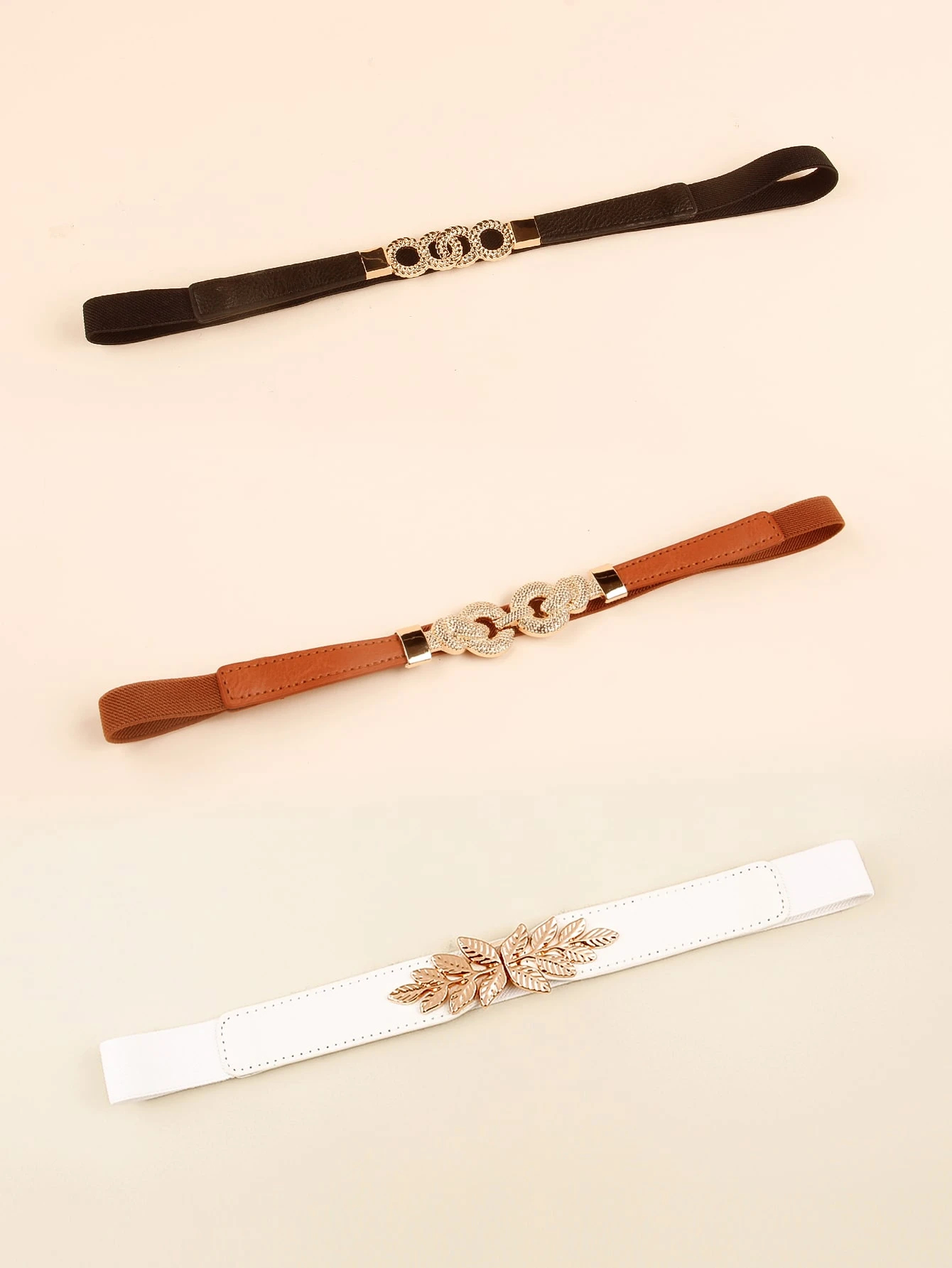 Boho 3pcs Women Round Buckle Skinny Belt Set For Dress Decoration