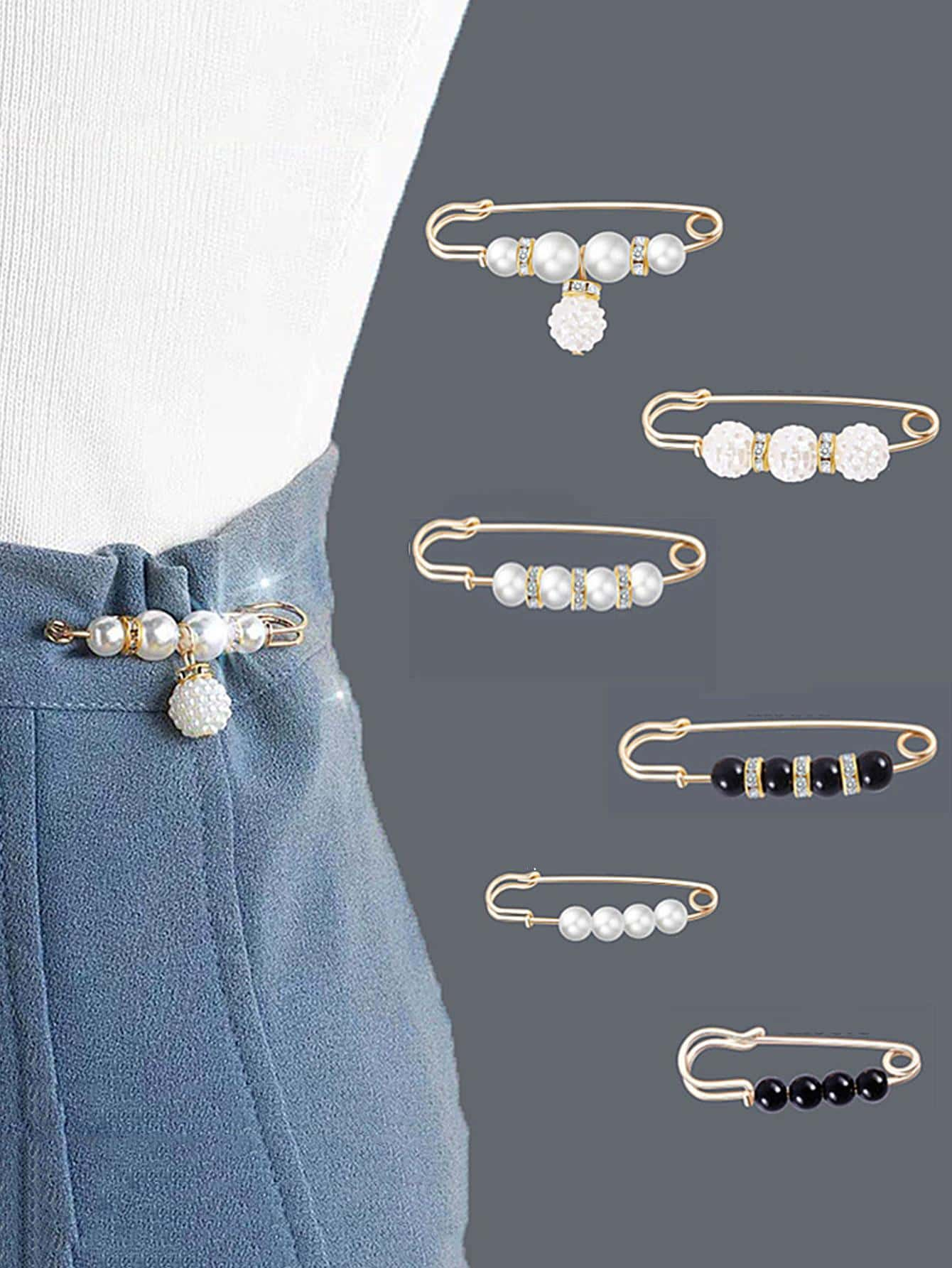 6pcs Faux Pearl Decor Waist Tightening Pin
