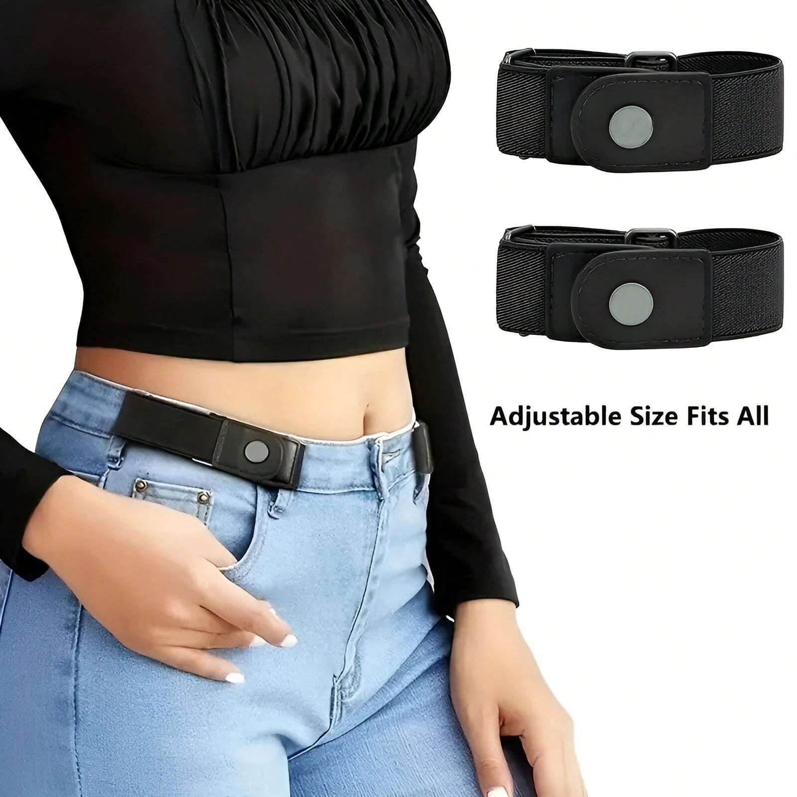2PCS/Set No Buckle Elastic Waist Belt Unisex Denim Pants Casual Adjustable Invisible Belt Summer, School Fall, Autumn, Halloween