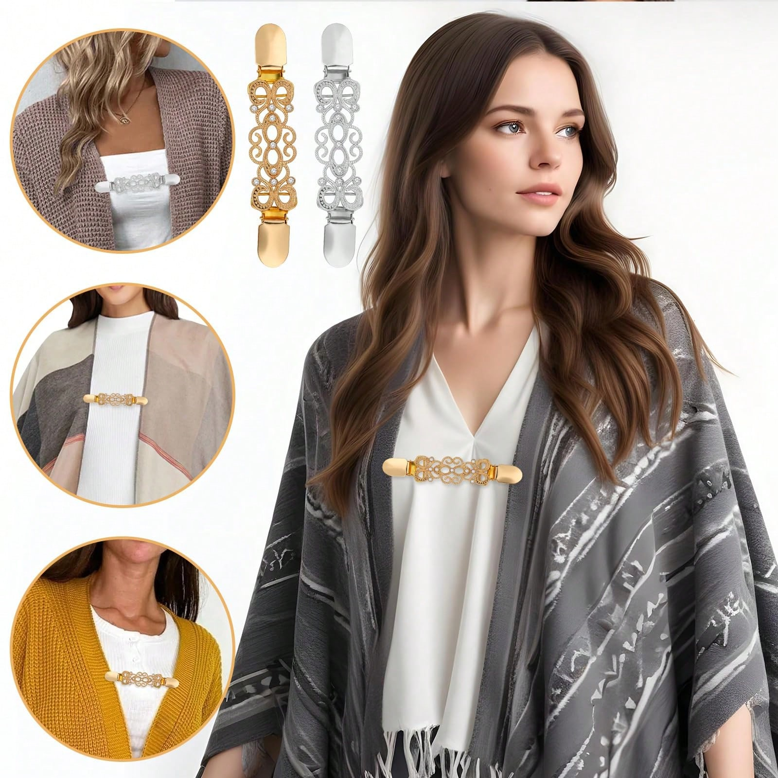 2 Pieces Sweater Clips Belt Clips Vintage Dress Clips Back Drawstring Shawl Cardigan Tie Clips Tighten Dress Pants Waist Cincher, Metal